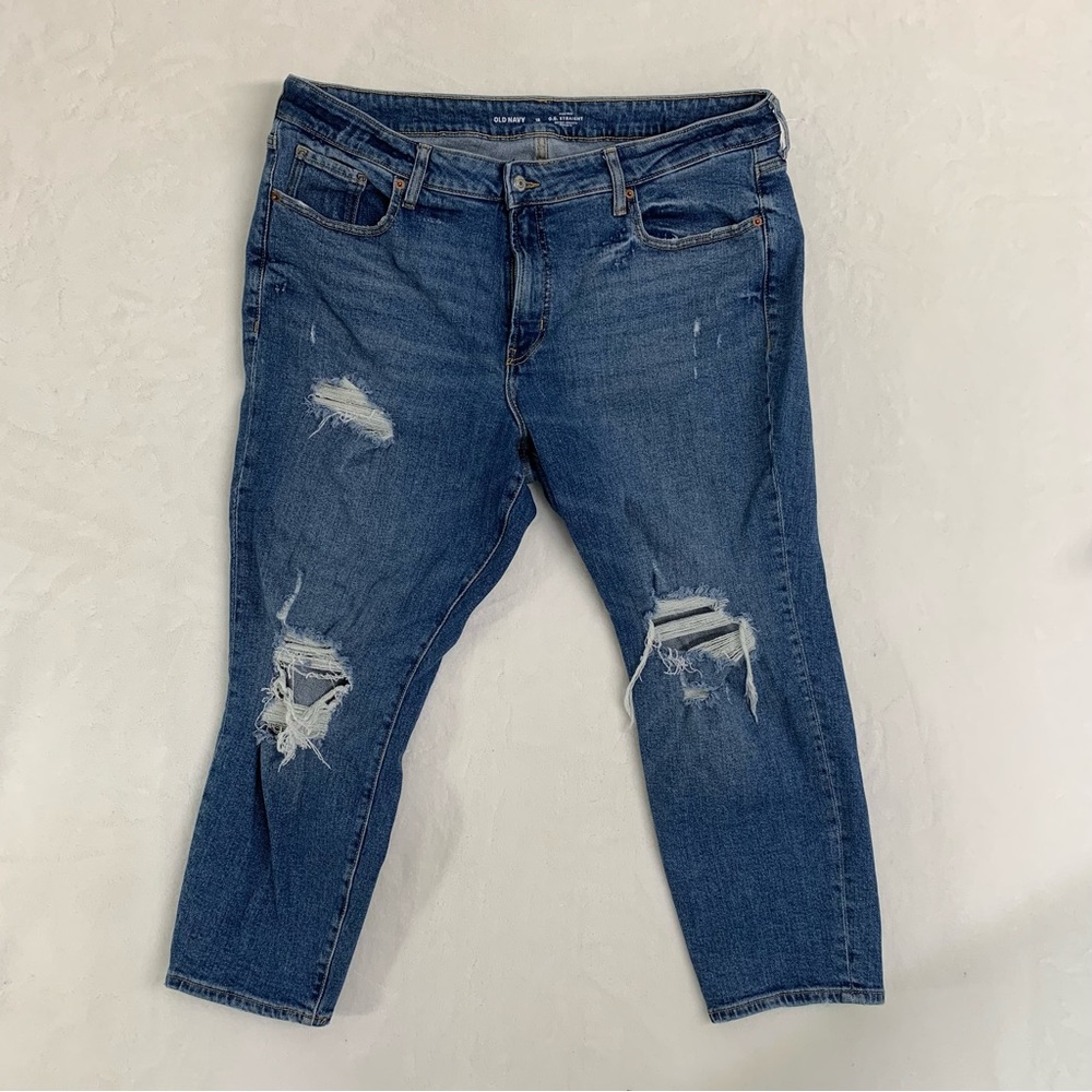 Old Navy O. G. Straight Leg High Rise Women’s Petite Size 18 Jeans Distressed
